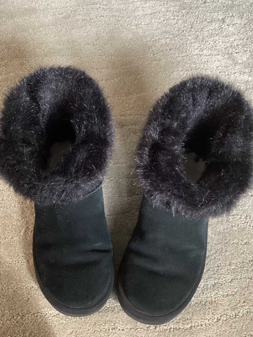 UGG Black Suede Fur-Trim Short Winter Boots